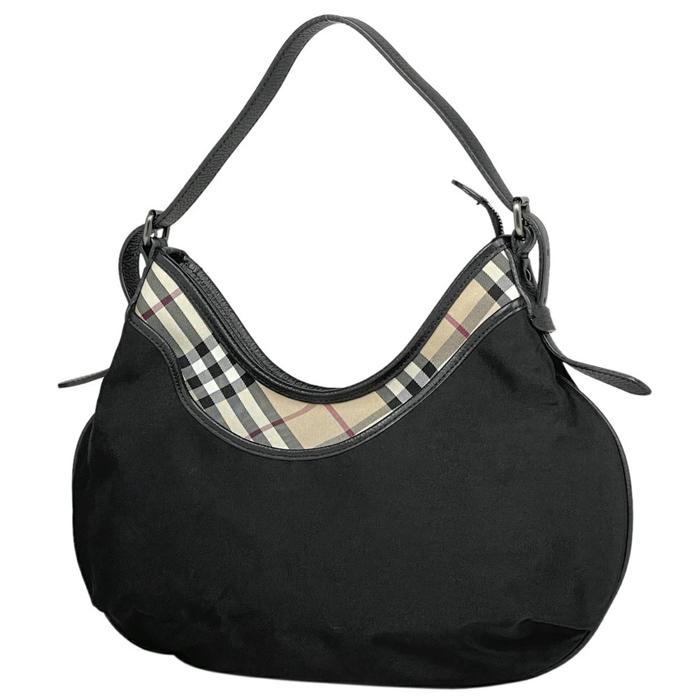 Burberry Check Shoulder Bag Hobo Handbag Nova Black Beige
